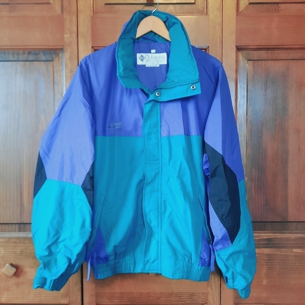 Vintage 90s Columbia purple teal black color block exterior shell ski coat